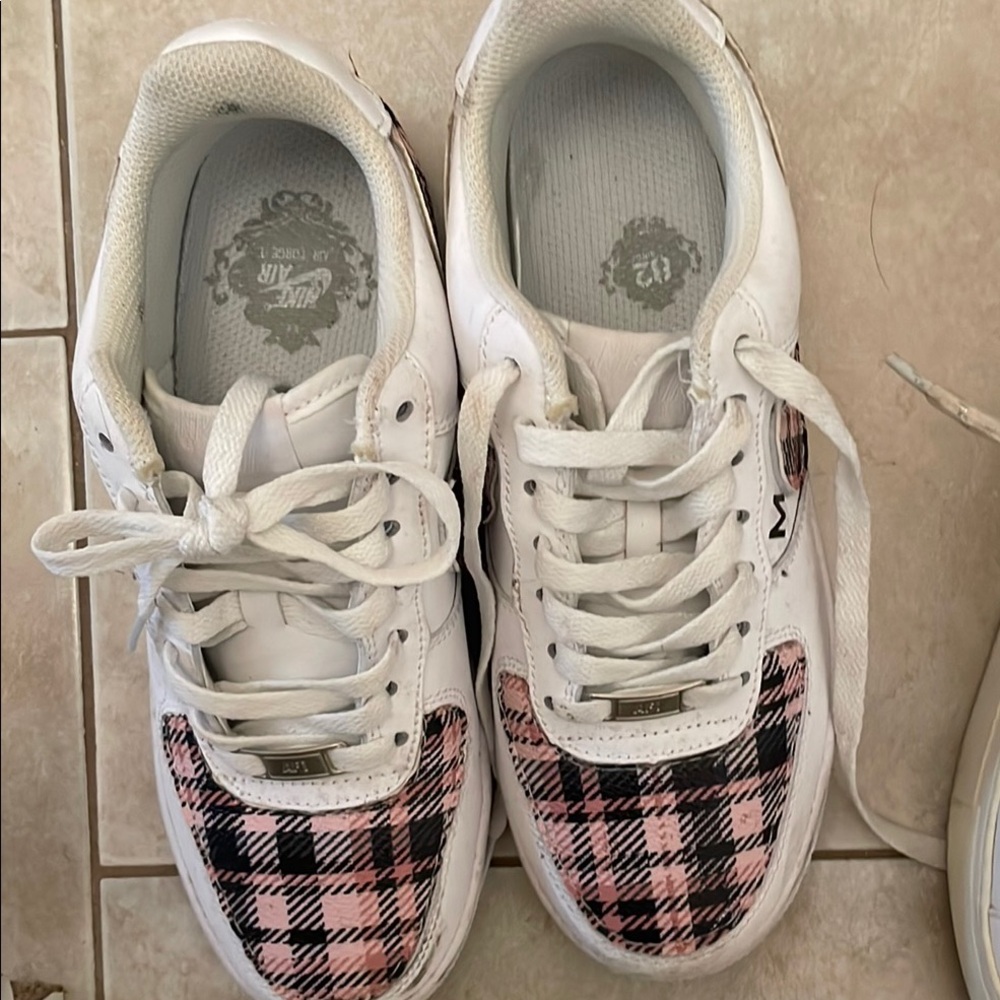 Trendy White and Pink Checkered Sneakers